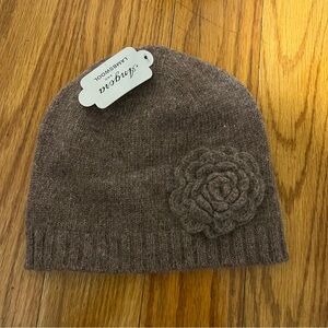 Angora and Lambswool Brown Knit Beanie with Flower Accent NWT